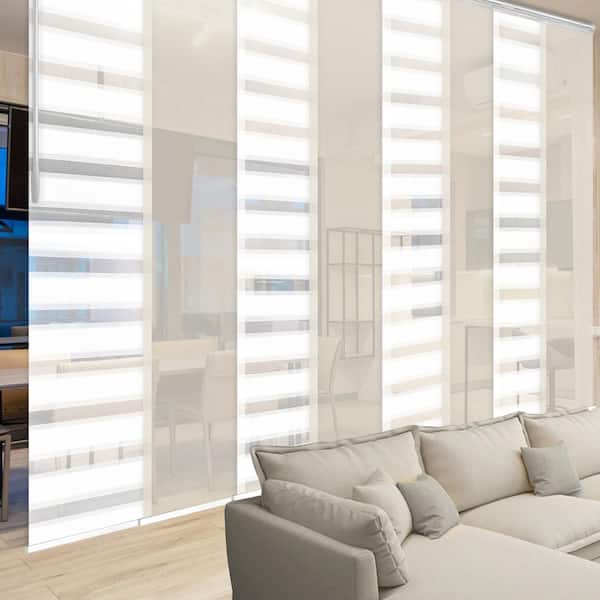 EMOH Spotlit Variegate 130 in. - 175 in. W x 94 in. L Adjustable 8- Panel White Double Rail Panel Track with 23.5 in. Slates