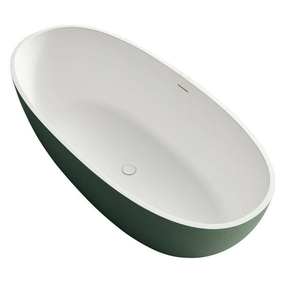 65 in. x 30 in. Soaking Bathtub with Center Drain in White and Green