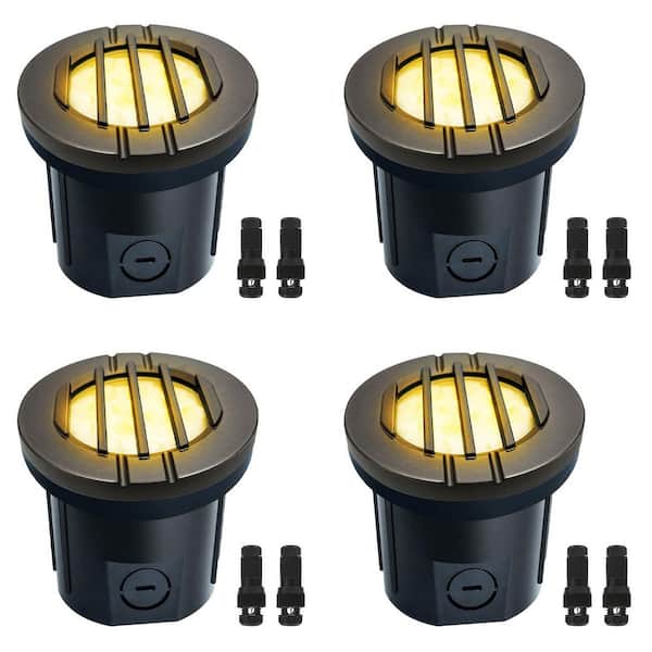 4-PACK Low Voltage 350 Lumens Bronze Outdoor Integrated LED Spotlight In Ground Well Light with 3000K
