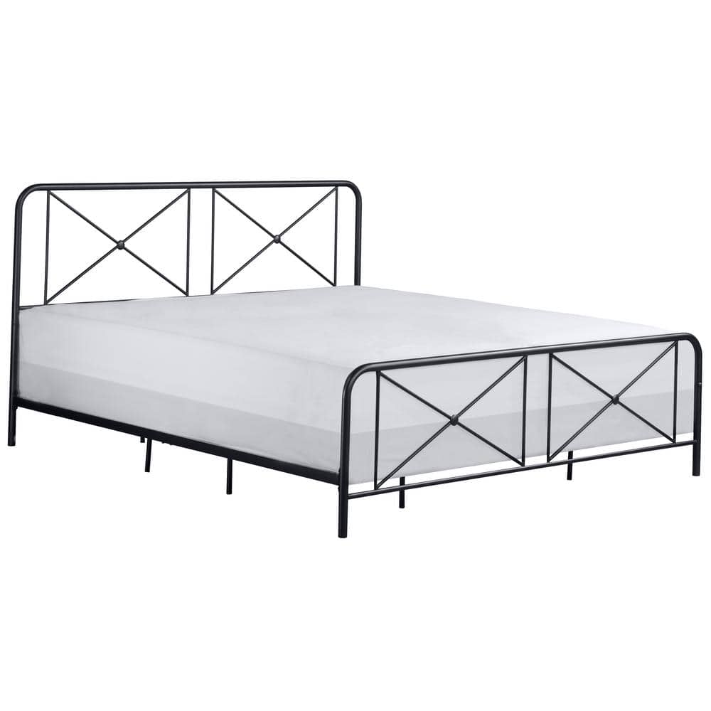 King Black Metal Frame Bed with Double X Design