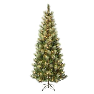 First Traditions 7.5 ft. Charleston Pine Slim Artificial Christmas Tree with Clear Lights