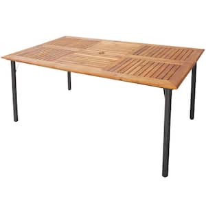Rectangular Acacia Wood Dining Table w/1.9'' Umbrella Hole Patio Natural & Black