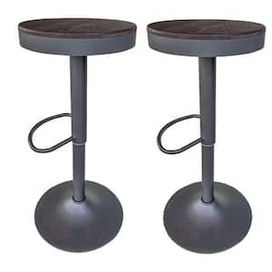 31 in. Espresso Stained Wood, Adjustable Height, Round Swivel Metal Bar Stools, Espresso Stained Wood Seat (Set of 2)