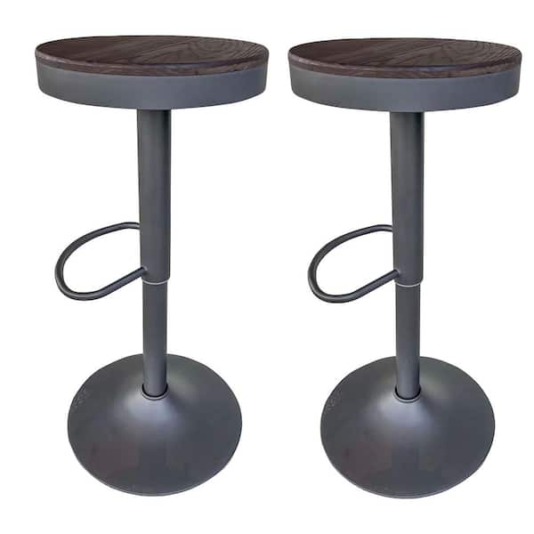 AmeriHome 31 in. Espresso Stained Wood, Adjustable Height, Round Swivel Metal Bar Stools, Espresso Stained Wood Seat (Set of 2)