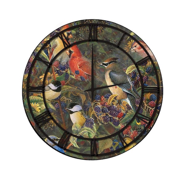 Unbranded "Berry Bush Songbirds" Full Coverage Art and Black Numbers Imaged Wall Clock