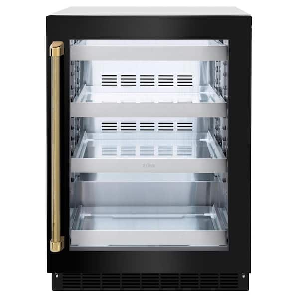 Autograph 24 in. Touchstone 151 Can Beverage Fridge with Black Stainless Steel Door and Polished Gold Helix Handle