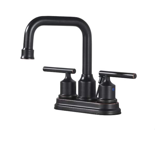 ALEASHA 4 in. Centerset Double-Handle High Arc Bathroom Sink Faucet in Oil Rubbed Bronze