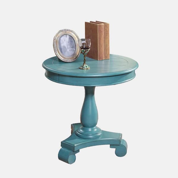 wetiny 26 in. Teal Round Wood Pedestal Side Table