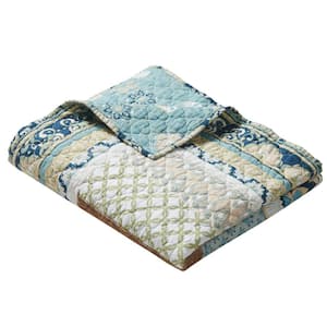 Thalia Blue Floral 50 in. x 60 in. Cotton Throw Blanket