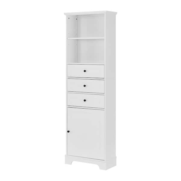 Tatahance 22 in. W x 10 in. D x 67.3 in. H White Wood Freestanding Storage Linen Cabinet with Adjustable Shelf and Drawers