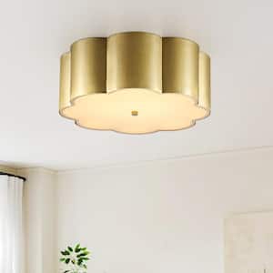 15 in. Modern Drum Gold Integrated Dimmable LED Semi-Flush Mount Ceiling Light with Petal Metal Shades