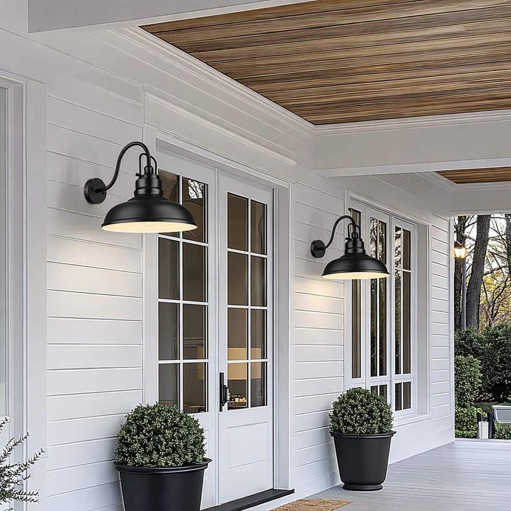 Farmhouse 17.7 in. Black Finish Gooseneck Barn Light Sconce for Porch Warehouse Kitchen price history on PriceWatchPro