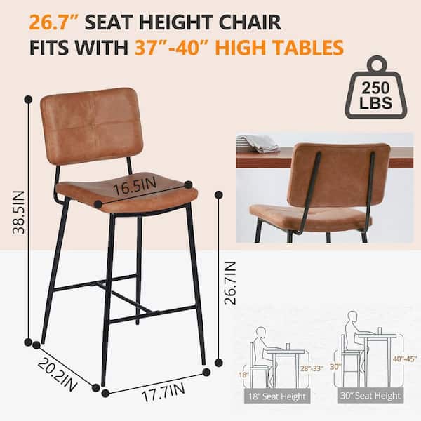 26 in. Blackburn Mid-Century Modern Cognac Faux Leather Counter Stool with Black Metal Frame (Set of 2)