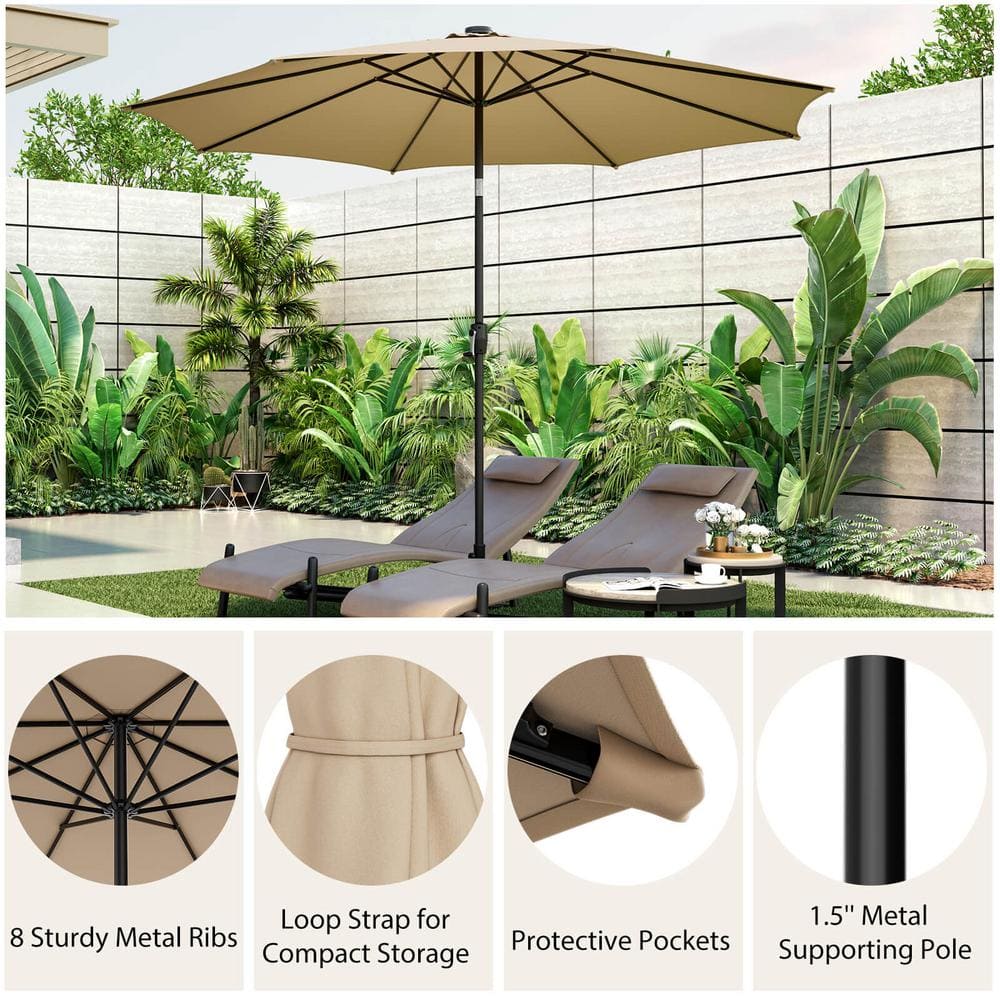 10ft Beige Solar LED Lighted Patio Umbrella with Crank Tilt