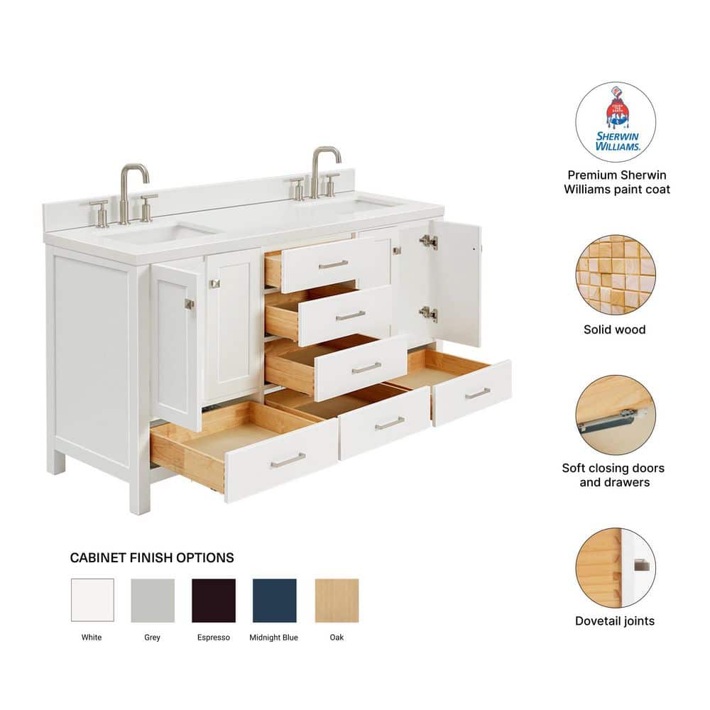 White Quartz Double Vanity with Rectangular Sinks