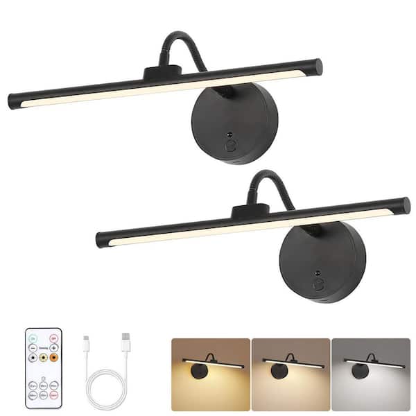 Black 13.39 in Dimmable LED Picture Light with Remote Control and Swivel (2-pack)