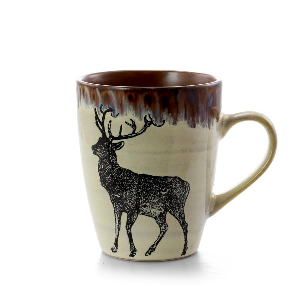 Majestic Elk 16-Piece Taupe and Brown Ceramic Dinnerware Set