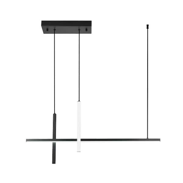 Henveton Jasslynn 31.5in. 3 Light Black Modern Integrated LED Pendant for Kitchen Island Dining Room, 25W 6000K Cool White Light