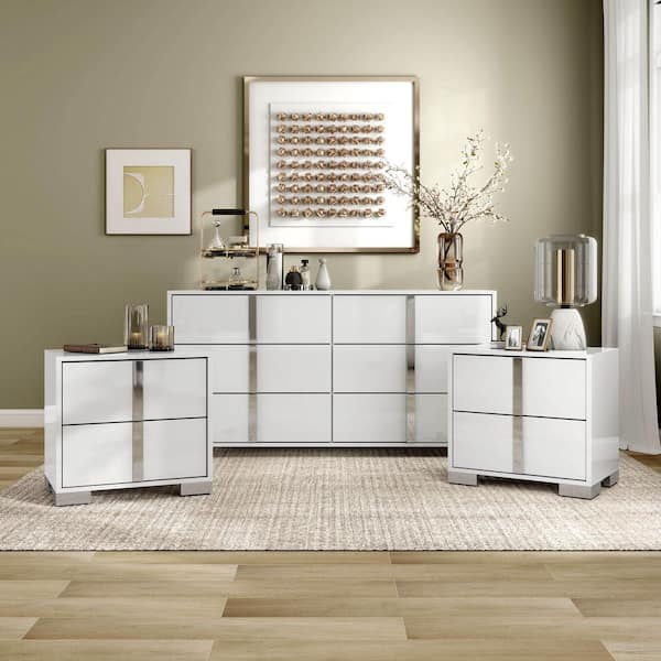 2 piece dresser set Bush Home Camille Fluted 3 Drawer Dresser