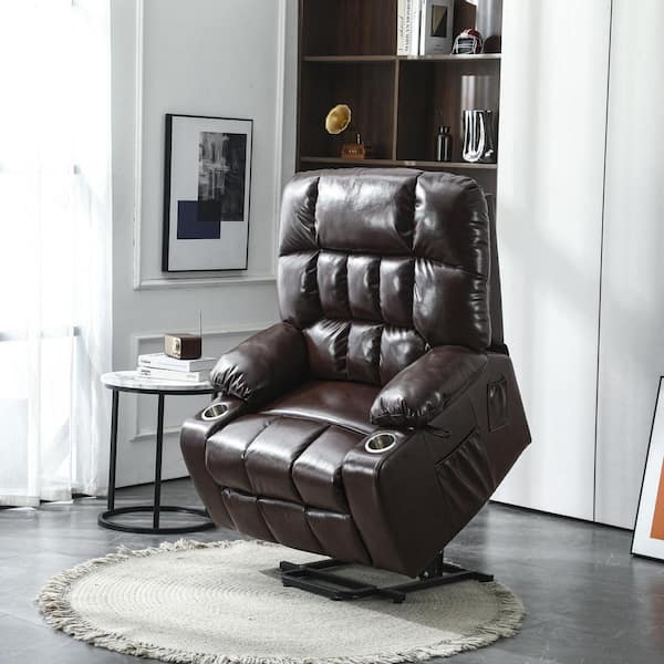aisword Platinum Fashion Big and Tall Breathable Leather Power Lift Recliner Chair with Massage Heating and 2 Cup Holder Brown SG00026PBH3AAA The Home Depot