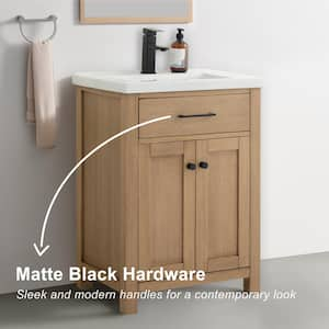 Jacklyn 24.44 in. W x 18.31 in. D x 34.06 in. H Single Freestanding Bathroom Vanity in White Oak with Ceramic Basin