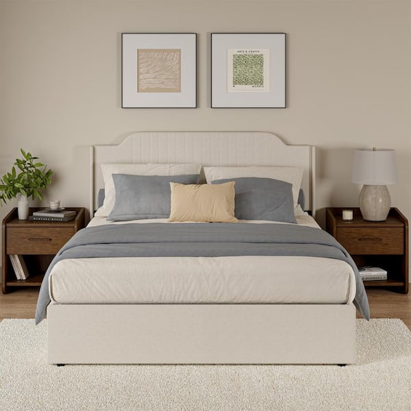 JAYDEN CREATION Fabiola White 64.5 in. Hydraulic Lift up Storage Upholstered Platform Bed