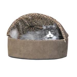 Thermo-Kitty Deluxe Small Mocha Leopard Hooded Heated Cat Bed