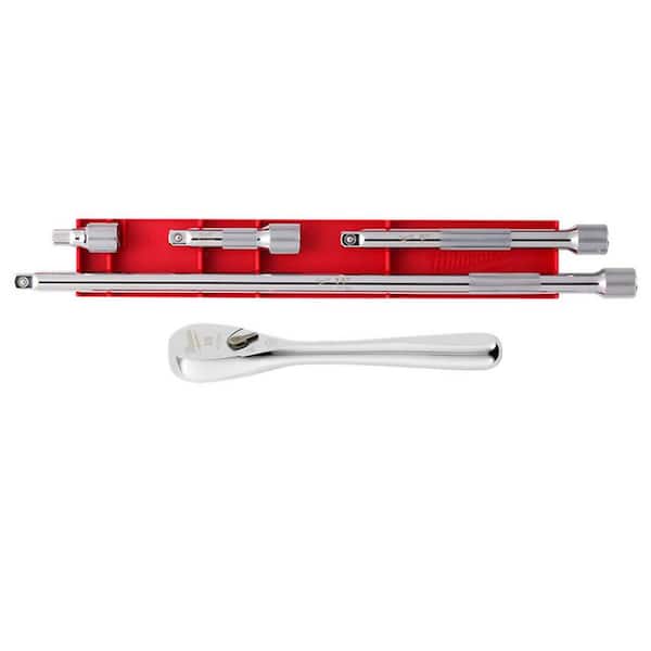 Milwaukee 3/8 in. Drive 90-Tooth 5 in. Stubby Ratchet with 3/8 in. Drive Extension Set (5-Piece)