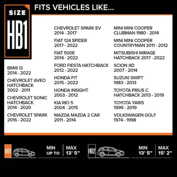 Budge car cover size outlet chart