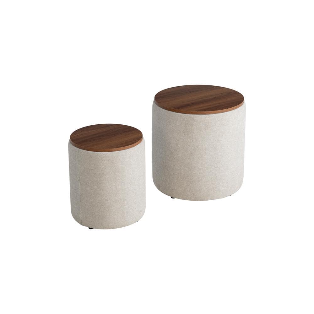 Auckland Round Linen Storage Ottoman Set with Wood Top