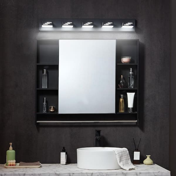 5-Light LED Modern Vanity Light Fixtures 33. 46 in. Bathroom Wall Lighting Fixture Over Mirror IP44 Waterproof (Black)