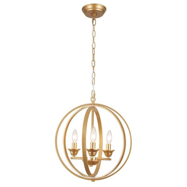 3-Light Gold Modern Chandelier Hanging Light for Living Room, Dining Room