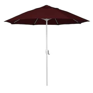 9 ft. Matted White Aluminum Market Patio Umbrella Fiberglass Ribs and Auto Tilt in Burgundy Pacifica