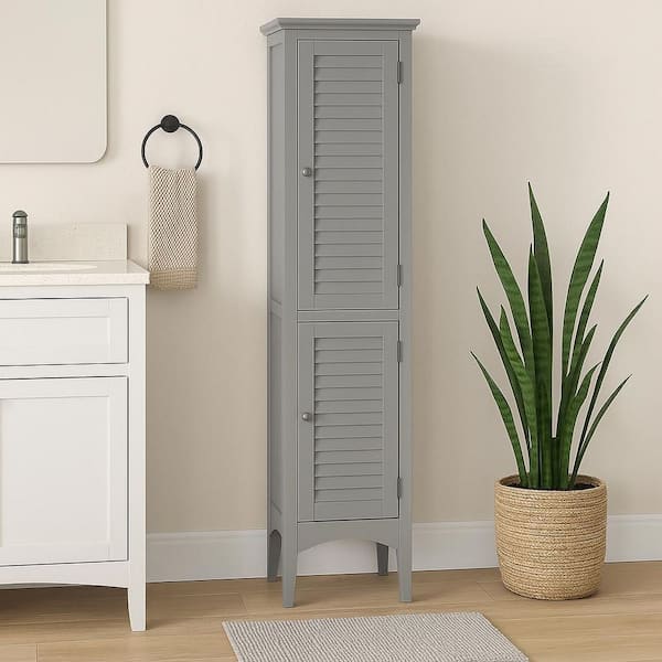Glancy 15 in. W x 63 in. H x 13 in. D Freestanding Slim Linen Storage Tower Cabinet, Grey