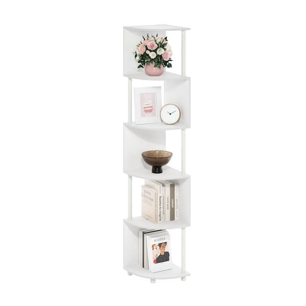 Furinno Econ 71.26 in. Tall White/White Wood 5-Shelf Zigzag