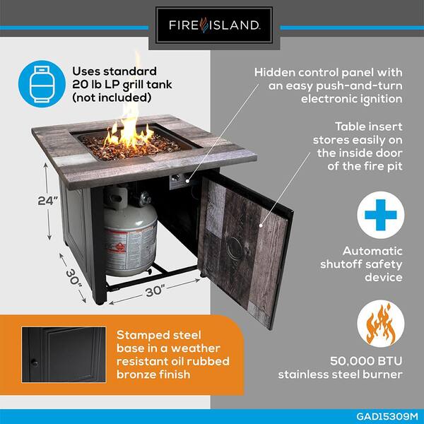FIRE ISLAND 30 in. W x 24.6 in H Square Steel UV Printed Propane