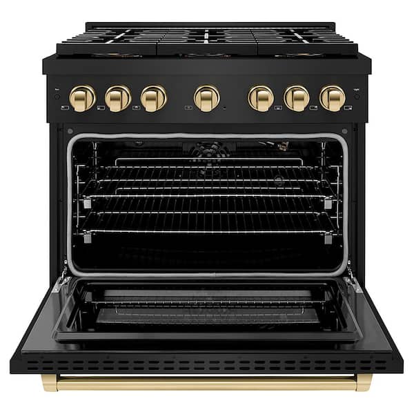 Autograph 36 in. 5.2 cu. ft. Paramount Gas Range with 6-Burners and Convection Gas Oven in Black Stainless and Gold