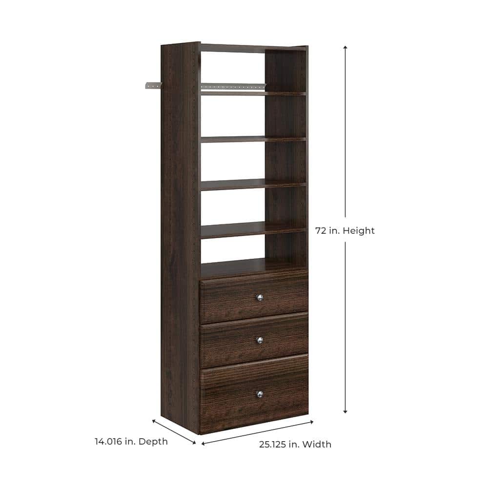 Truffle Finished Wall-Mount Closet Organizer with Drawers