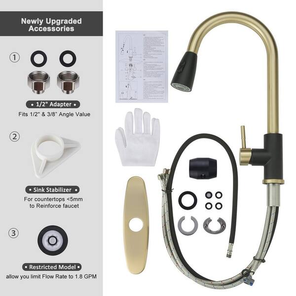 WOWOW Single-Handle Pull-Down Sprayer Kitchen Faucet with Stream and  PowerSpray Mode in Gold and Black 2310301GB-BHHD - The Home Depot