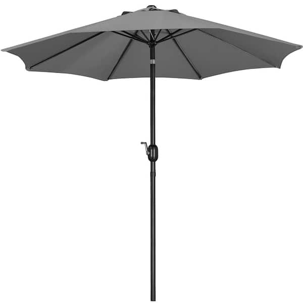 Yaheetech 9 ft. 8 Ribs Market Umbrella with Push Button Tilt and Crank Outdoor Patio Umbrella in Gray
