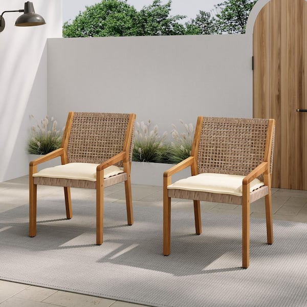 OUTDOOR DINING CHAIR Brown Teak Wicker Outdoor Lounge Chair Patio