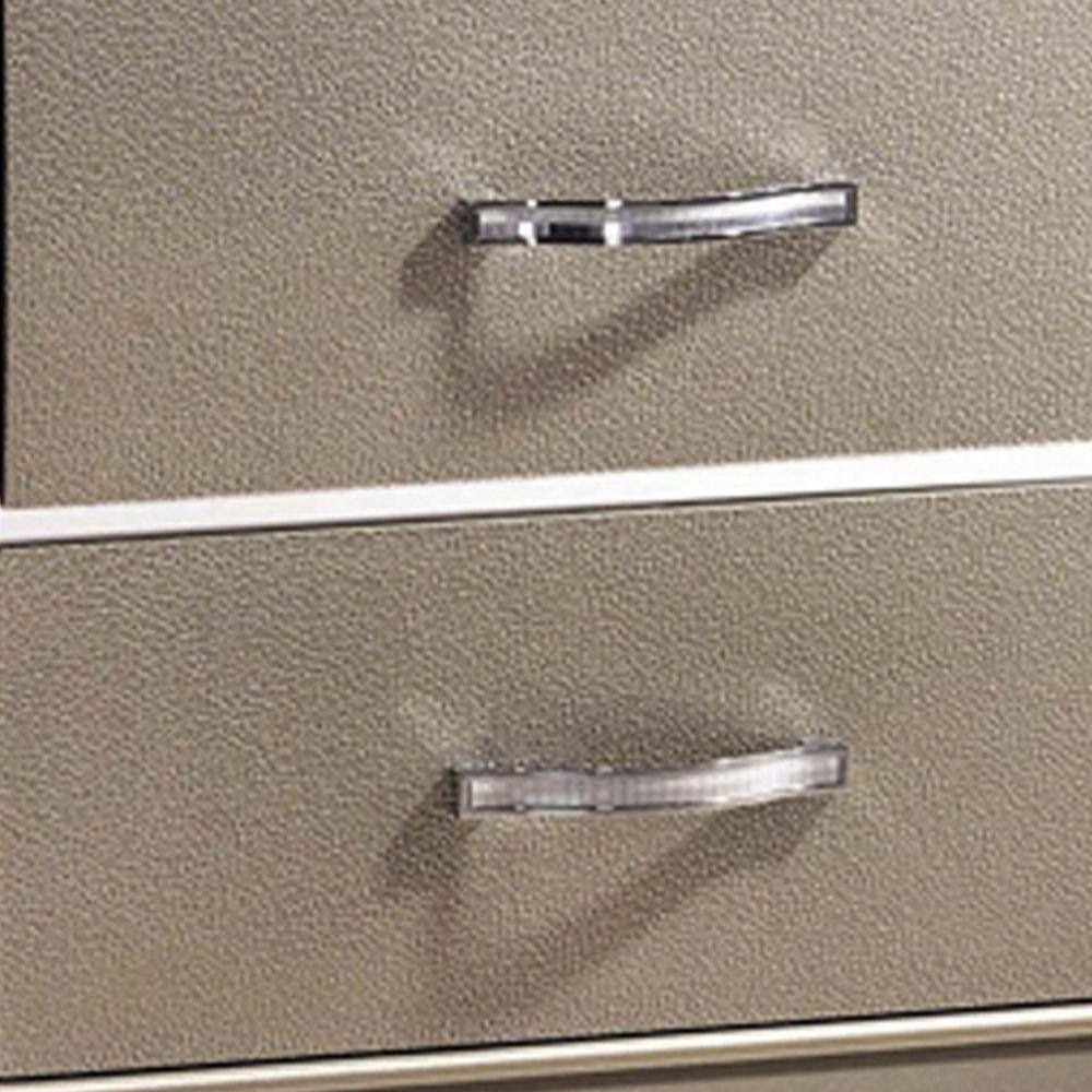 Champagne Silver Mirrored 2-Drawer Nightstand with Chrome Accents