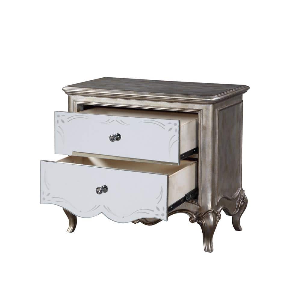 Antique Champagne Mirrored 2-Drawer Nightstand