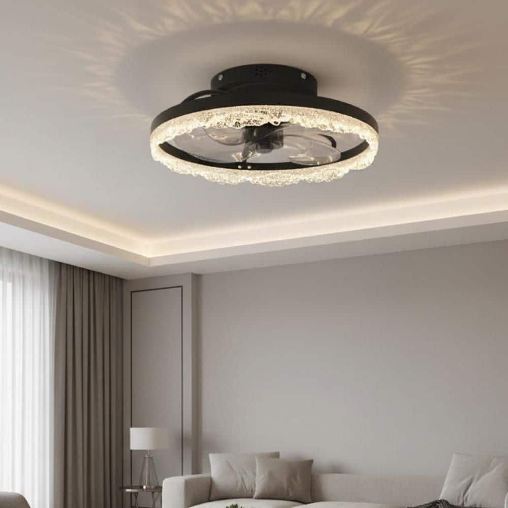 14 in. 5-Blade Black Drum LED Indoor Flush Mount Ceiling Fan with Light with Remote for Living Room Bedroom price history on PriceWatchPro