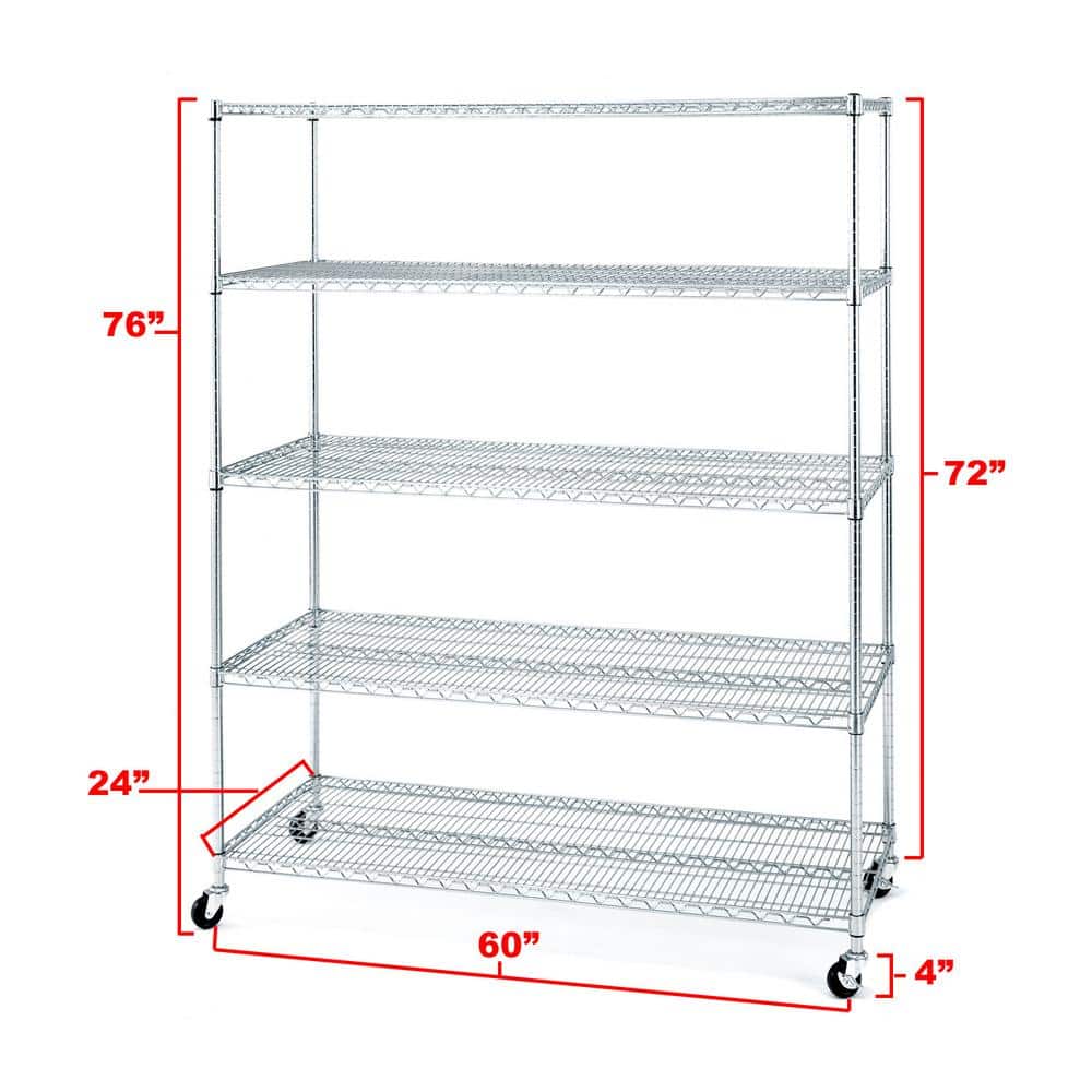 UltraDurable 5-Tier Steel Shelving with Wheels, 60" W x 24" D
