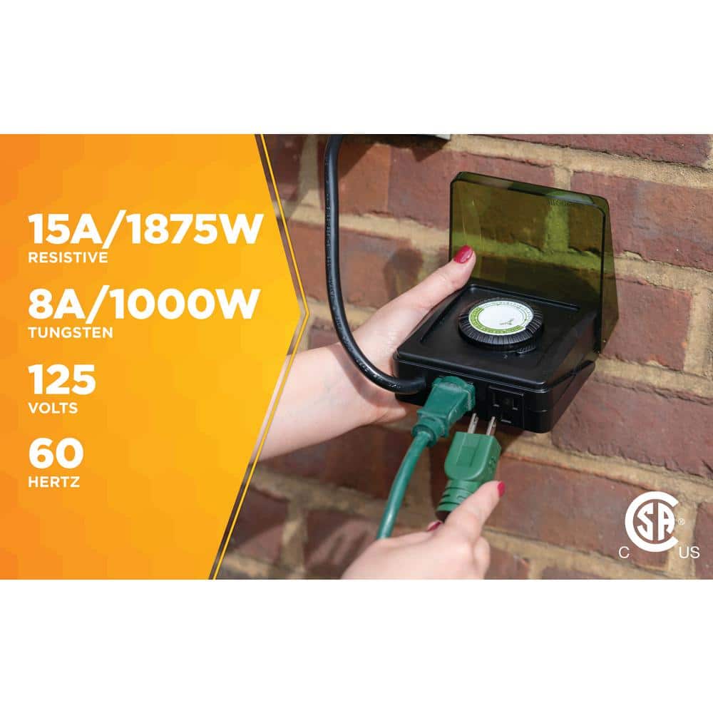 Green Heavy Duty Outdoor Mechanical Timer with 2 Outlets