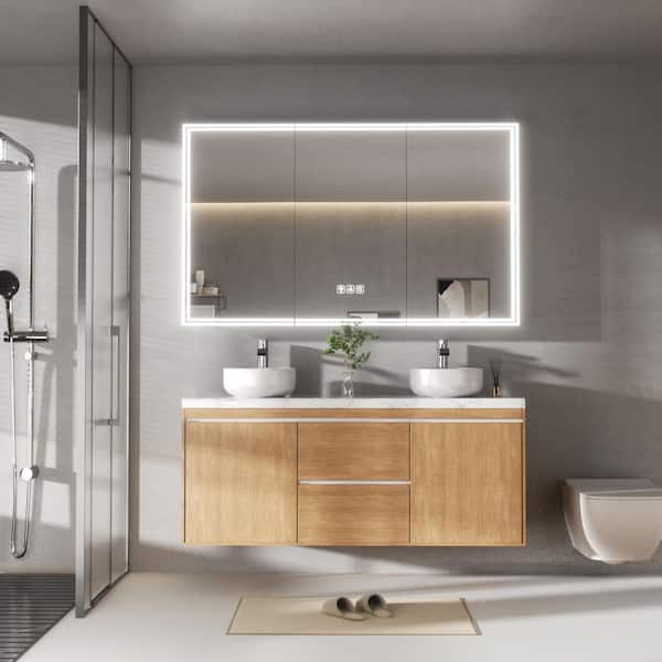 FAMYYT 60 in. W x 36 in. H Silver Rectangular Aluminum Dynamic