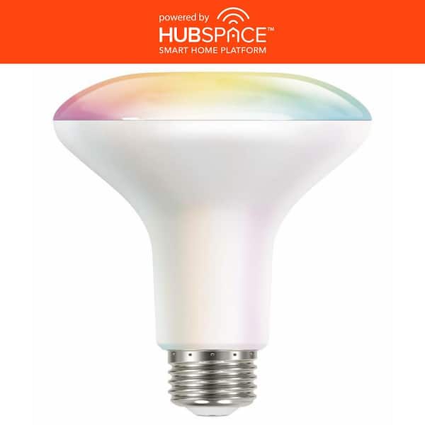 EcoSmart 65-Watt Equivalent Smart BR30 Color Changing CEC LED Light Bulb with Voice Control (1-Bulb) Powered by Hubspace
