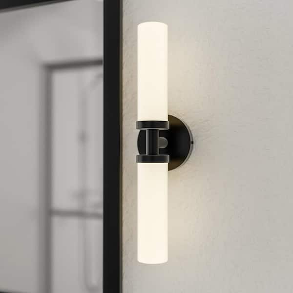 LANSEKI Asherton 4.7 in. Modern 2-Light Matte Black Dimmable Vanity Light with Frosted White Glass Shade