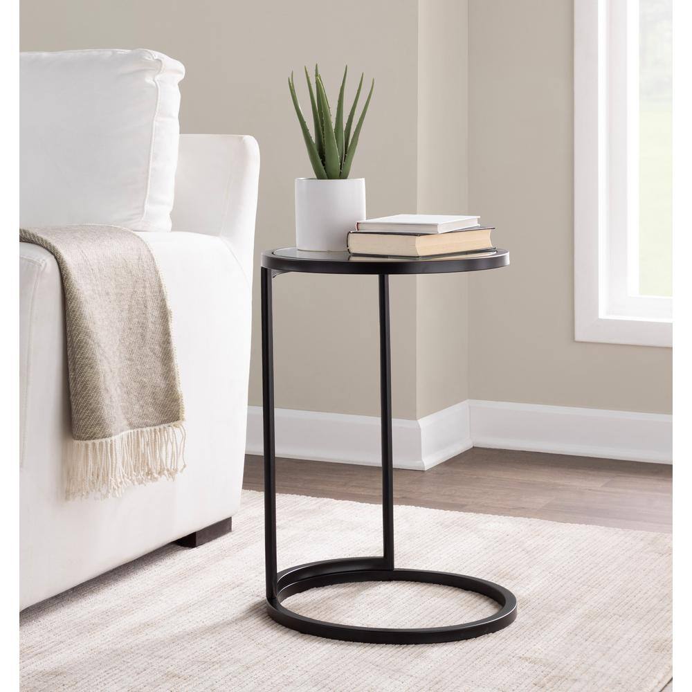 Black Metal and Clear Glass Round End Table